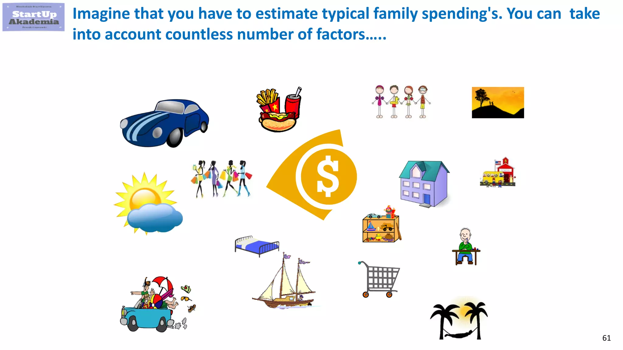61
Imagine that you have to estimate typical family spending's. You can take
into account countless number of factors…..
 
