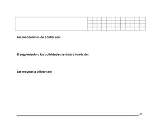 49
Los mecanismos de control son:
El seguimiento a las actividades se dará a través de:
Los recursos a utilizar son:
 