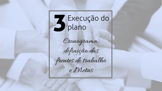3Execução do
plano
Cronograma,
definição das
frentes de trabalho
e Metas
 