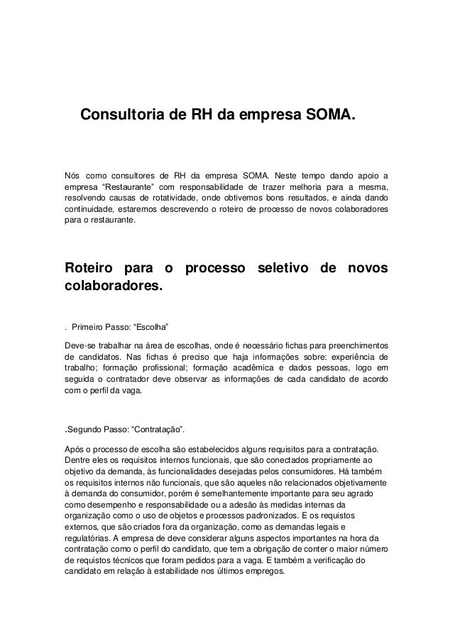Empresa Fictícia -Consultoria de RH da empresa ''SOMA''
