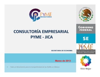 CONSULTORÍA EMPRESARIAL
               PYME - JICA

                                                         SECRETARIA DE ECONOMIA




                                                              Marzo de 2013

•   Todo un Movimiento para la Competitividad de las PyMEs en México
 
