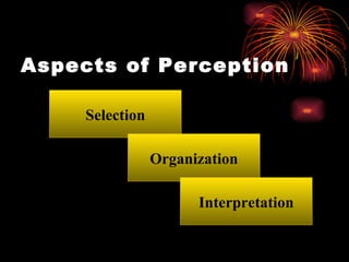 Aspects of Perception Selection Organization Interpretation 