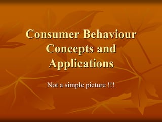 Consumer Behaviour
Concepts and
Applications
Not a simple picture !!!
 