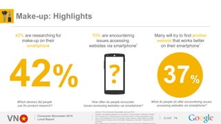 VN SLIDE
Make-up: Highlights
Consumer Barometer 2015
Local Report 74
70% are encountering
issues accessing
websites via sm...