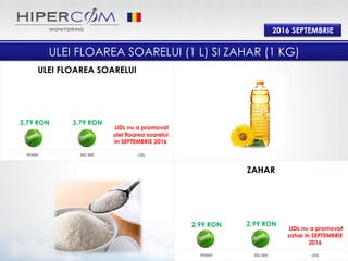 2016 SEPTEMBRIE
0% 0%
PENNY XXL MD LIDL
ZAHAR
0% 0%
PENNY XXL MD LIDL
ULEI FLOAREA SOARELUI
ULEI FLOAREA SOARELUI (1 L) SI ZAHAR (1 KG)
3.79 RON 3.79 RON
2.99 RON 2.99 RON
LIDL nu a promovat
ulei floarea soarelui
in SEPTEMBRIE 2016
LIDL nu a promovat
zahar in SEPTEMBRIE
2016
 
