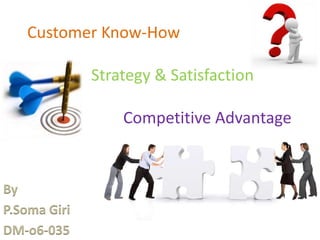 Customer Know-How

              Strategy & Satisfaction

                  Competitive Advantage


By
P.Soma Giri
DM-o6-035
 
