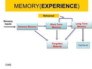 MEMORY(EXPERIENCE)
                 EXPERIENCE
                            Rehearsal

Sensory
 inputs                     ...
