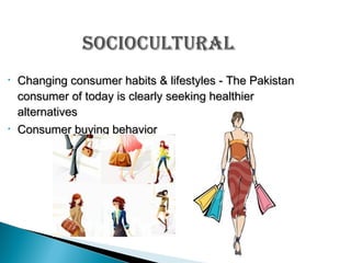 •

•

Changing consumer habits & lifestyles - The Pakistan
consumer of today is clearly seeking healthier
alternatives
Consumer buying behavior

 