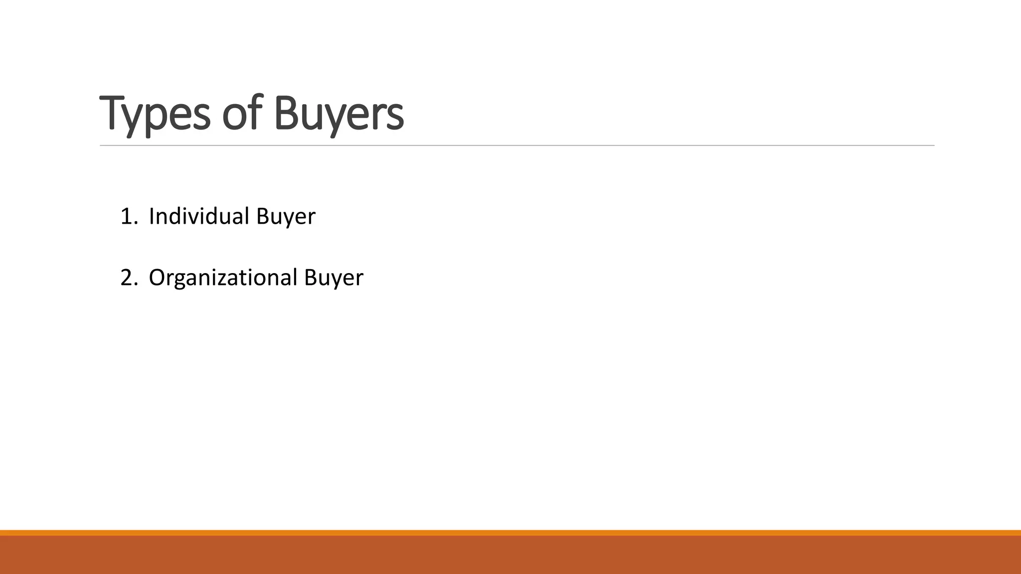 Types of Buyers
1. Individual Buyer
2. Organizational Buyer
 