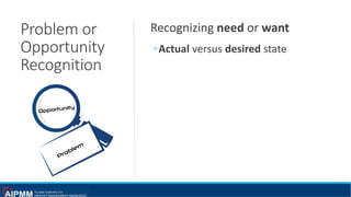 Problem or
Opportunity
Recognition
Recognizing need or want
◦Actual versus desired state
 