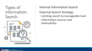 Types of
Information
Search
Internal Information Search
External Search Strategy
◦Limiting search to manageable level
◦Information sources and
believability
 