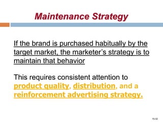 15-32
If the brand is purchased habitually by the
target market, the marketer’s strategy is to
maintain that behavior
This...