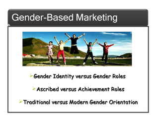 Gender Identity versus Gender Roles
Ascribed versus Achievement Roles
Traditional versus Modern Gender Orientation
3-21

 