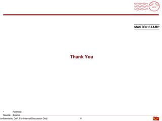 Roadmap




                                                                 MASTER STAMP




                                                     Thank You




    *       Footnote
    Source: Source
Confidential to DoP. For Internal Discussion Only.      11
 