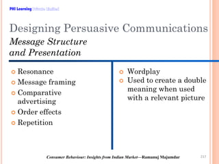 PHI Learning

Designing Persuasive Communications
Message Structure
and Presentation
Resonance
Message framing
Comparative...