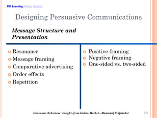 PHI Learning

Designing Persuasive Communications
Message Structure and
Presentation
Resonance
Message framing
Comparative...