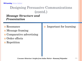 PHI Learning

Designing Persuasive Communications

(contd.)

Message Structure and
Presentation
Resonance
Message framing
...