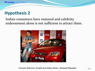 PHI Learning

Hypothesis 2
Indian consumers have matured and celebrity 
endorsement alone is not sufficient to attract the...