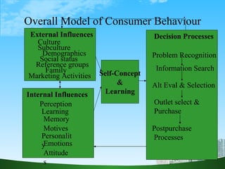 Overall Model of Consumer Behaviour Self-Concept & Learning Decision Processes External Influences Internal Influences Cul...