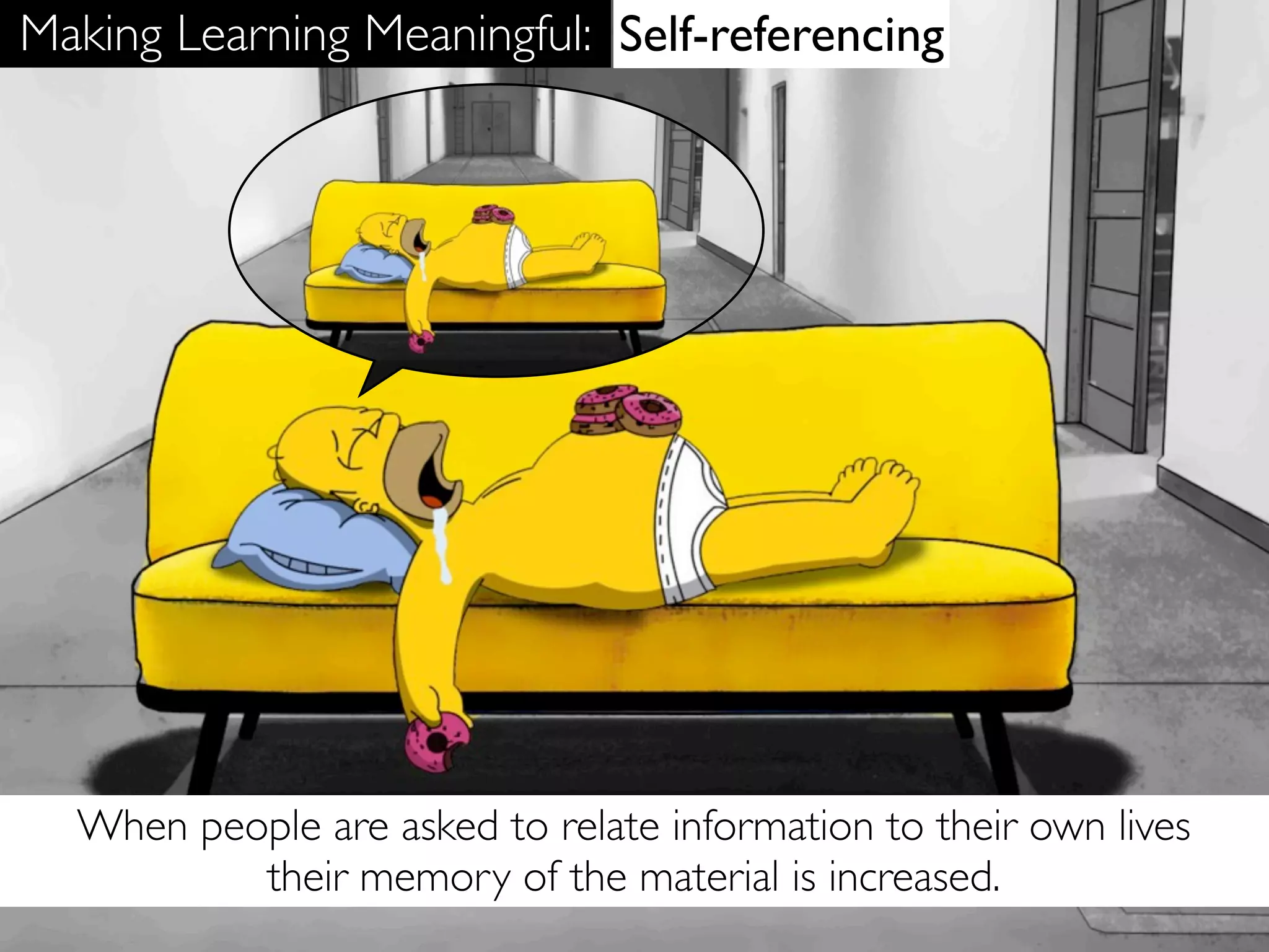 Making Learning Meaningful: Self-referencing




  When people are asked to relate information to their own lives
          their memory of the material is increased.
 