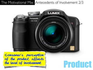 The Motivational Mix: Antecedents of Involvement 2/3




  Consumer’s perception
  of the product, affects
  the level of involvement.
                                       Product
 