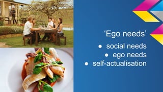 ‘Ego needs’ 
● social needs 
● ego needs 
● self-actualisation 
 