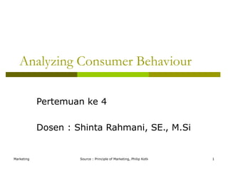 Analyzing Consumer Behaviour Pertemuan ke 4 Dosen : Shinta Rahmani, SE., M.Si 