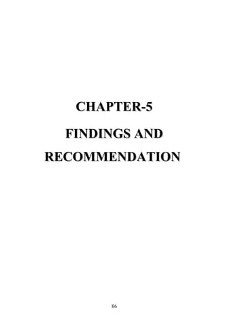 CHAPTER-5CHAPTER-5
FINDINGS ANDFINDINGS AND
RECOMMENDATIONRECOMMENDATION
86
 