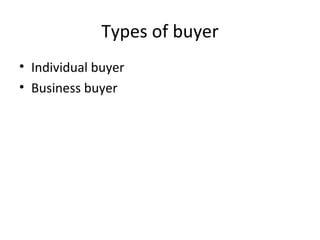 Types of buyer Individual buyer Business buyer 