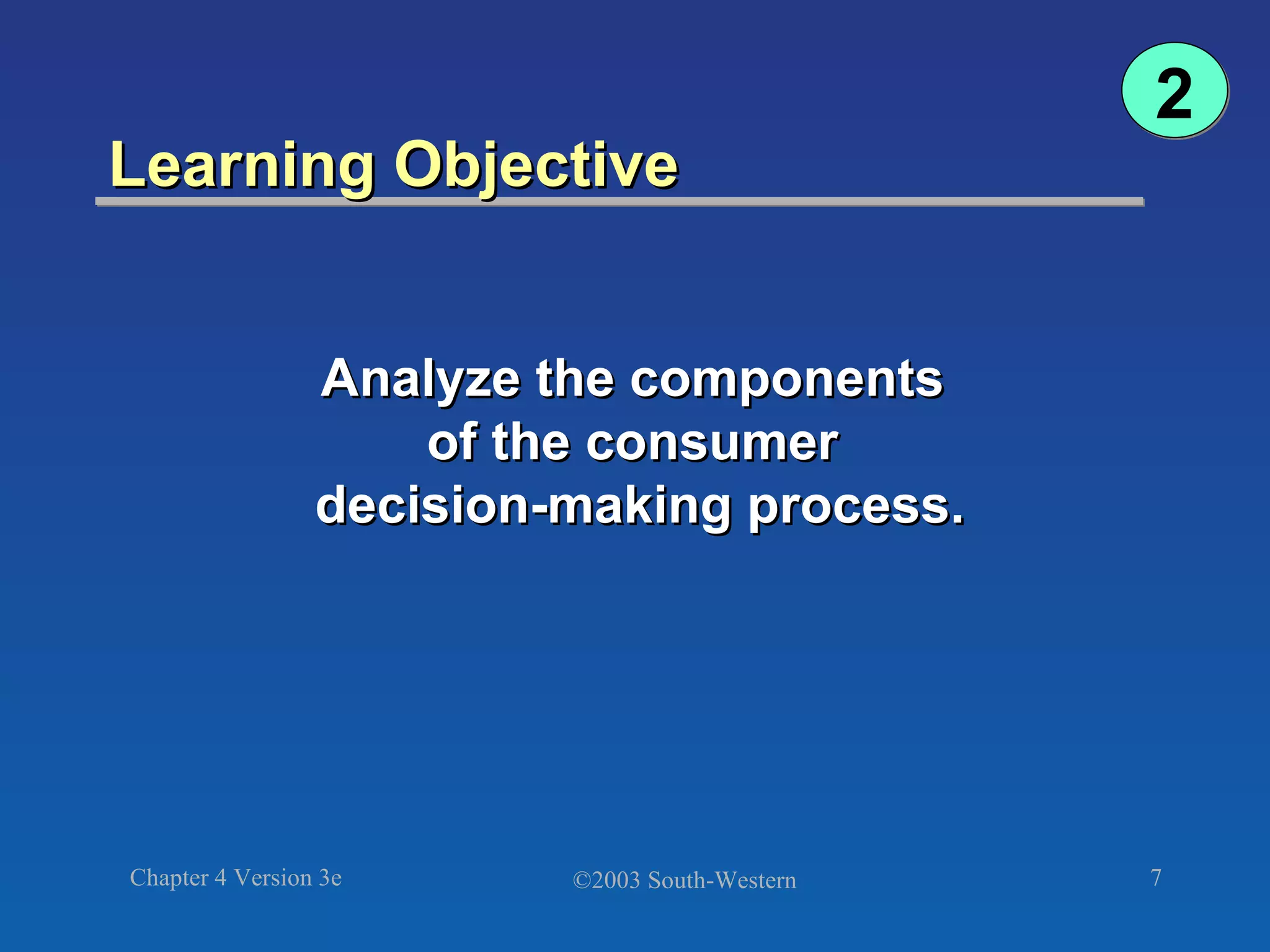 Learning Objective  2 Analyze the components  of the consumer  decision-making process. 