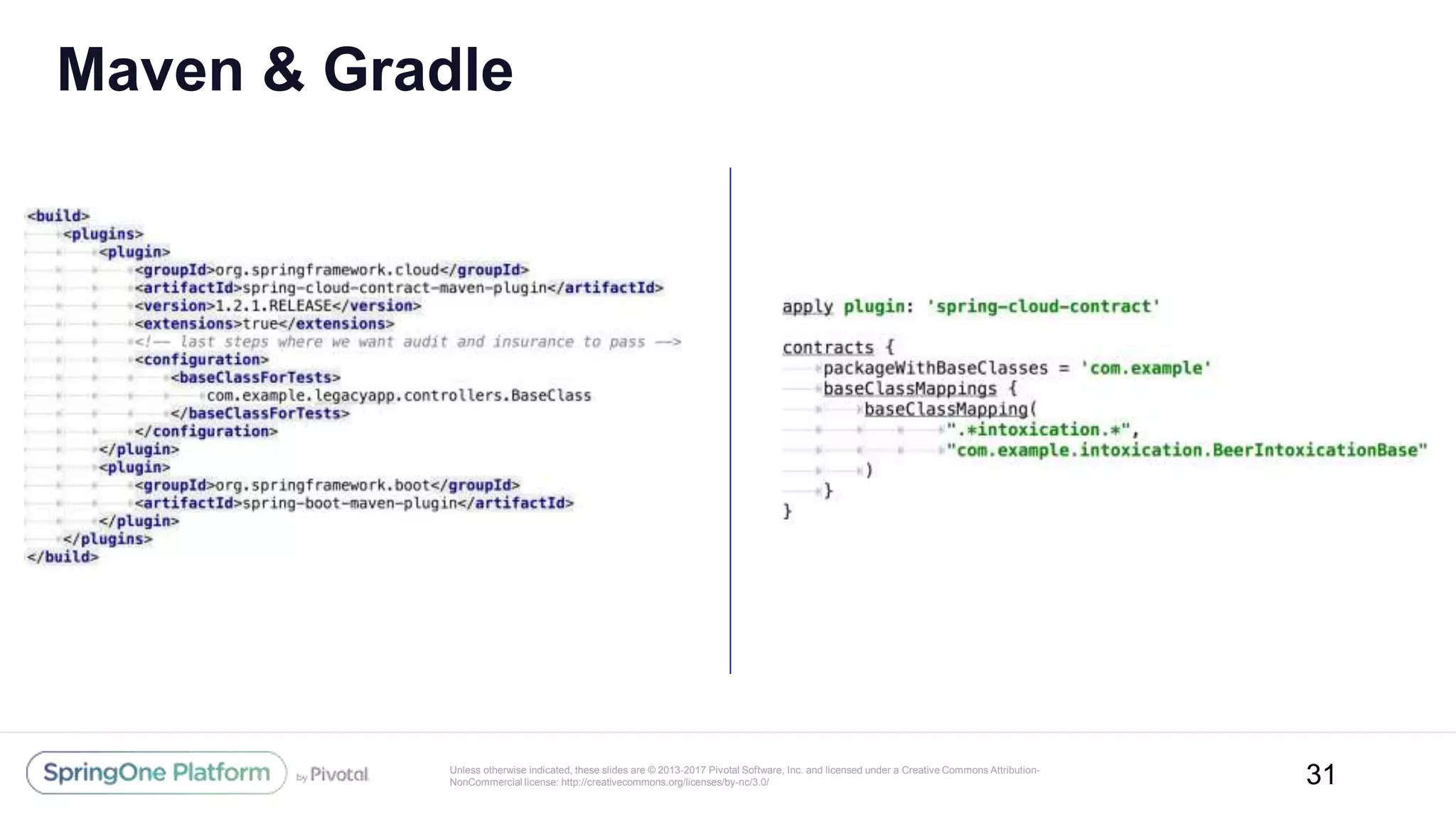 Unless otherwise indicated, these slides are © 2013-2017 Pivotal Software, Inc. and licensed under a Creative Commons Attribution-
NonCommercial license: http://creativecommons.org/licenses/by-nc/3.0/
Maven & Gradle
31
 