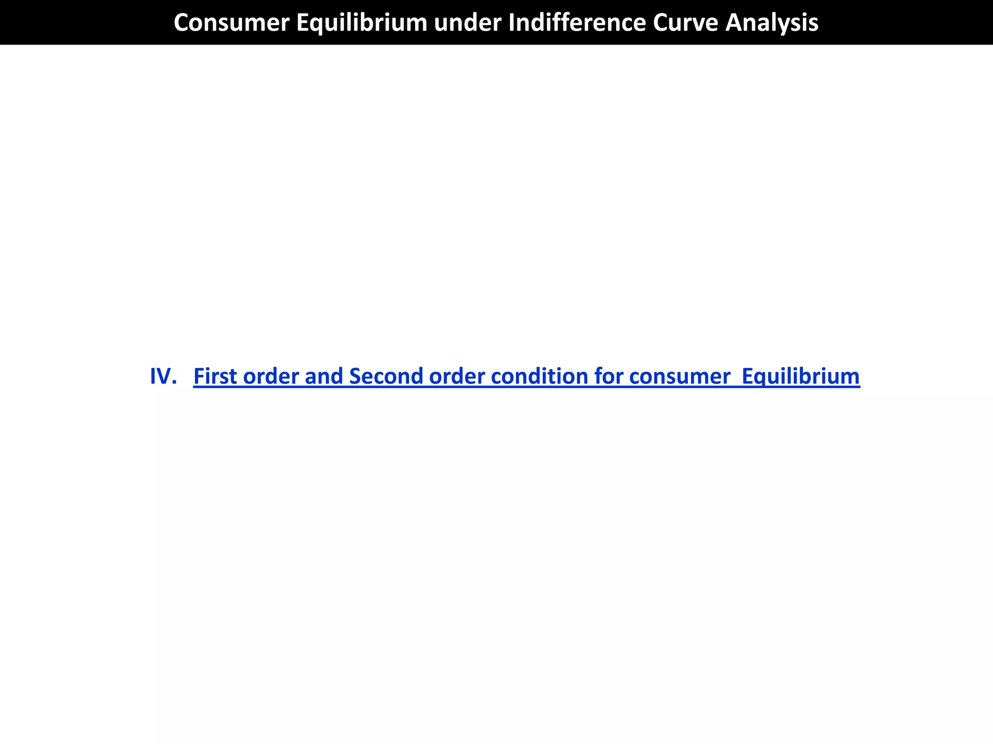 Consumer Equilibrium under Indifference Curve Analysis




IV. First order and Second order condition for consumer Equilibrium
 