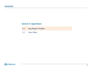 65
Section 5: Appendices
Contents
5.1 Key Players’ Profiles
5.2 Data Tables
 