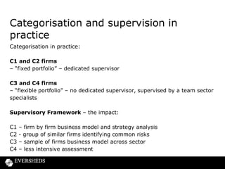 Focus areas to be addressed - 1
• Business model, strategy and culture
- risk-based business model, compliance risk early warning system, ethical
compliance training, suitable management and appropriately trained resources

• Product design and governance (CONC 3/4)
- lessons learnt from similar products, someone as the “voice of the customer”,
“root-cause” analysis, customer experience, TCF, unfair terms and meeting
needs
• Sales (CONC 5)
- affordability assessments, responsible lending, CPA’s, incentives
and remuneration structures, fit for purpose sales oversight
• Fair treatment of customers and market integrity (CONC 4/5)
- suitability, no “hard sell” - monitoring outcomes, clear, fair and not
misleading information, transparency

 
