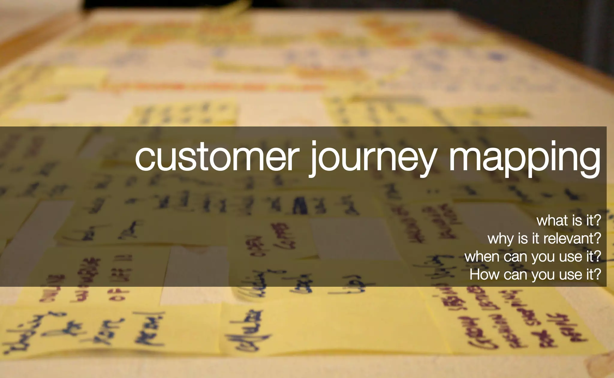 customer journey mapping
what is it?
why is it relevant?
when can you use it?
How can you use it?
 