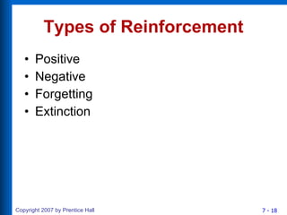 Types of Reinforcement Positive Negative Forgetting Extinction 