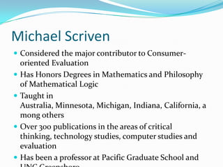 Consumer Oriented Evaluation Ppt