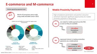 www.fexco.com © FEXCO 2016. All rights reserved - In commercial confidence
E-commerce and M-commerce
Mobile Proximity Payments
High smartphone penetration and positive consumer
sentiment represent significant opportunities for mobile
proximity payments in Hong Kong
38%
2.8 million
Smartphone
owners
A modest
opportunity for NFC-
based mobile based
services
28%
are ready for mobile payments at the POS
as soon as they are available
expressed interest in making contactless
payments via a mobile phone
7
Online spend by payment tool
HK$
25.1
billion
Worth of transactions were made
using credit and debit cards in 2015
 