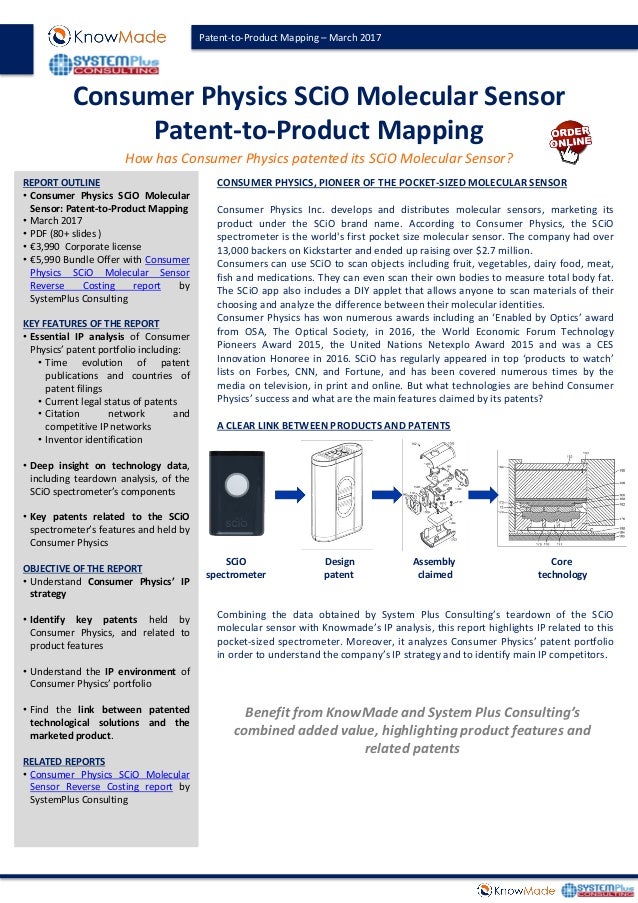 Consumer Physics SCiO Molecular Sensor PatenttoProduct Mapping Flyer