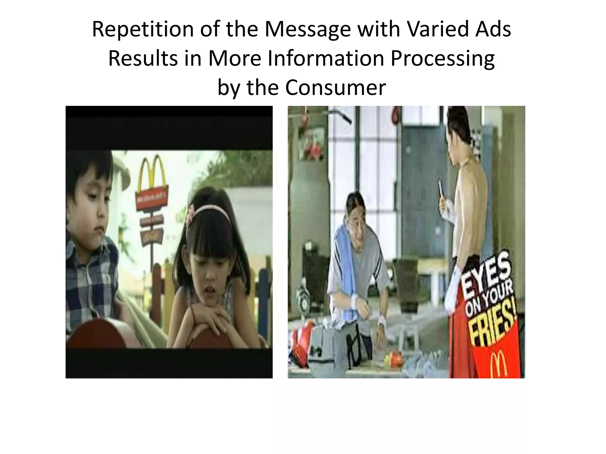 Repetition of the Message with Varied Ads
Results in More Information Processing
by the Consumer
 