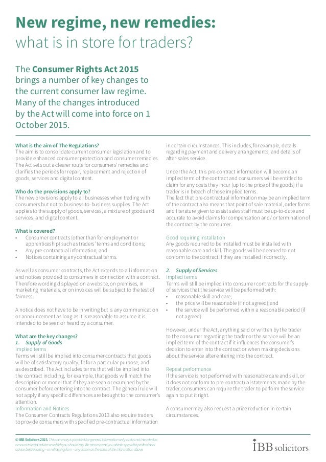 The Consumer Rights Act 2015 The Implications for Businesses