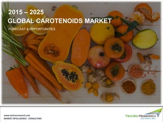 MARKET INTELLIGENCE . CONSULTING
www.techsciresearch.com
2015 – 2025
GLOBAL CAROTENOIDS MARKET
FORECAST & OPPORTUNITIES
 