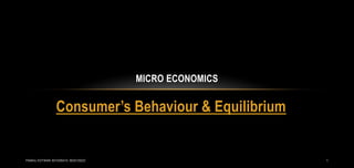 Consumer’s Behaviour & Equilibrium
MICRO ECONOMICS
1PANKAJ KOTWANI 9074285410; 9630129222
 