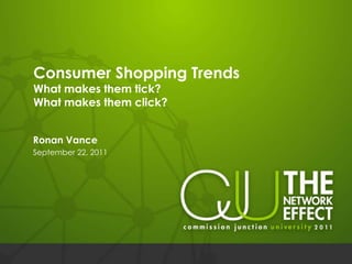 Consumer Shopping Trends
What makes them tick?
What makes them click?
Ronan Vance
September 22, 2011
 