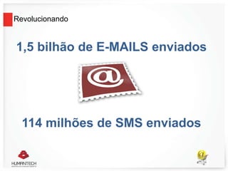 Revolucionando
1,5 bilhão de E-MAILS enviados
114 milhões de SMS enviados
 