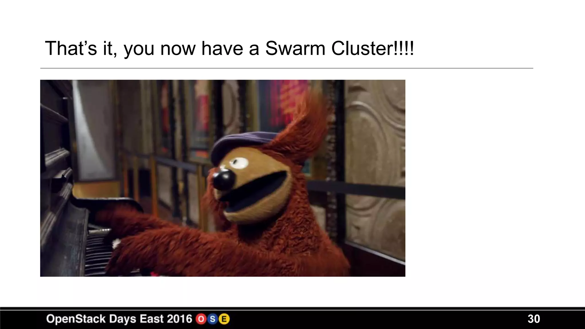 30
That’s it, you now have a Swarm Cluster!!!!
 