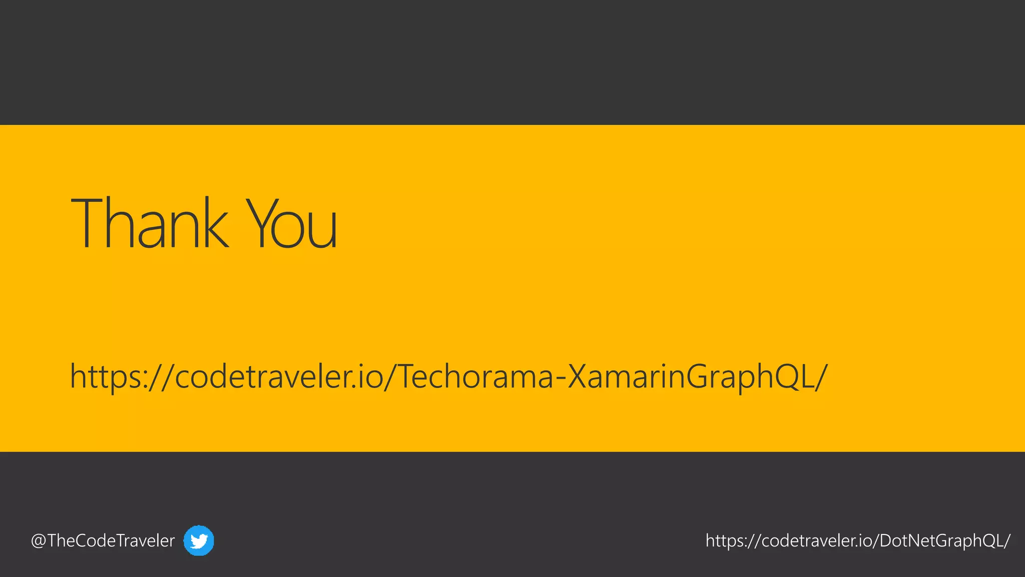 @TheCodeTraveler https://codetraveler.io/DotNetGraphQL/
https://codetraveler.io/Techorama-XamarinGraphQL/
 