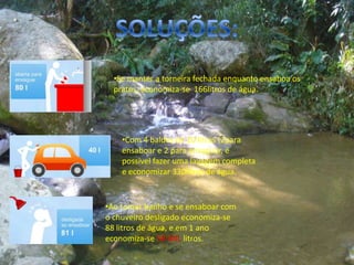 Lavar a louça durante 15minutos com a torneira ligada, gera um gasto de 280 litros de água.