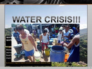 WATER WOES: MAYNILAD CUSTOMERS FACE WATER CRISIS BY SEPTEMBER PHNO  HEADLINE NEWS Malacañang Wednesday assuaged fears of a worsening water shortage because of the low level of Angat Dam in Norzagaray, Bulacan, the main source of water of Metro Manila. By Christian V. Esguerra, Inquirer Central Luzon and Leila B. Salaverria, Philippine Daily Inquirer 