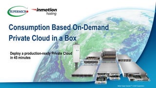 Consumption Based On-Demand
Private Cloud in a Box
Better Faster Greener™ © 2021 Supermicro
Deploy a production-ready Private Cloud
in 45 minutes
 